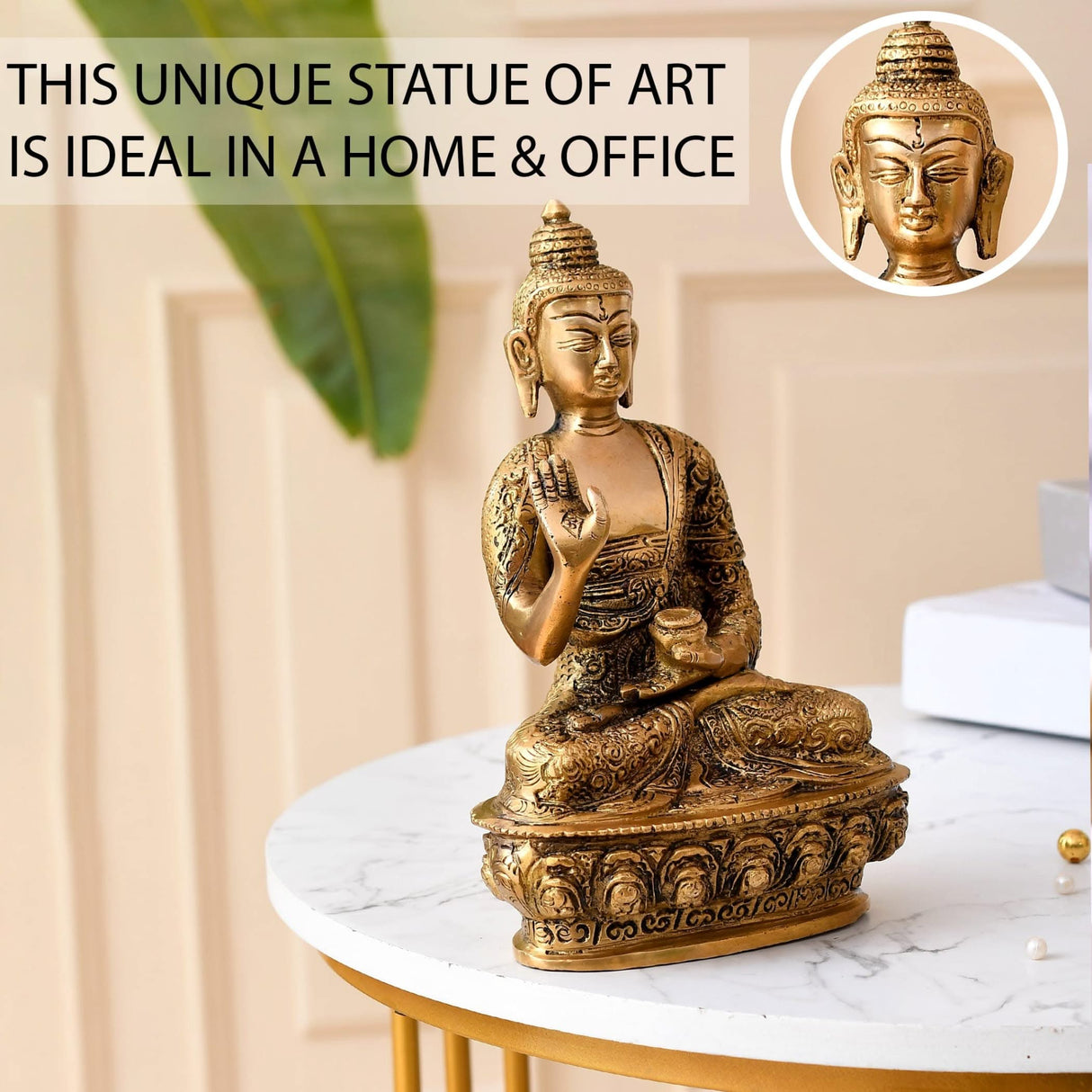 Buddha Statue 8 Inch Brass Buddha Idol Sculpture for Home Living Room Zen Decor - Perfect Gift for Spiritual Meditation Shrine - LoveNspire