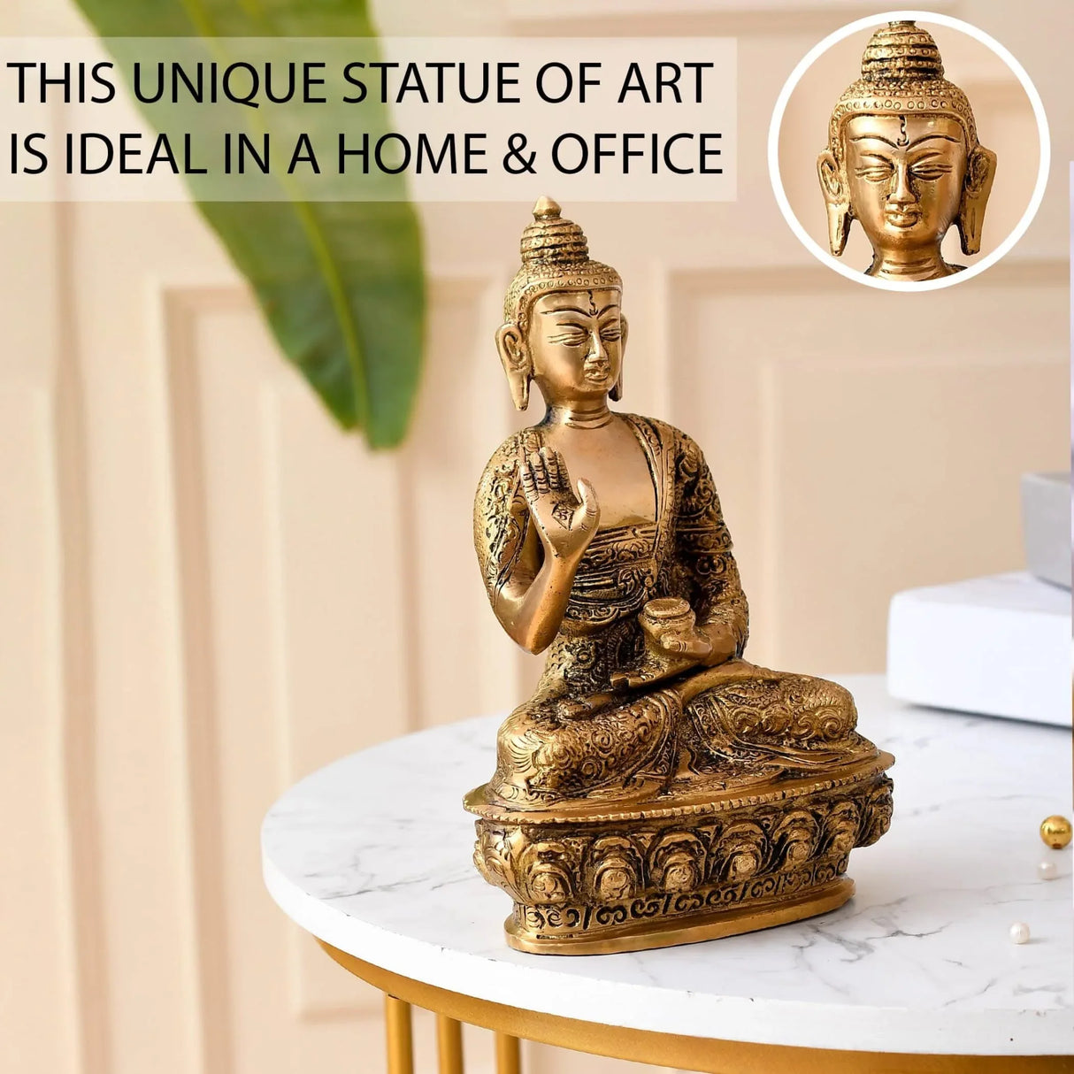 Buddha Statue 8 Inch Brass Buddha Idol Sculpture for Home Living Room Zen Decor - Perfect Gift for Spiritual Meditation Shrine - LoveNspire