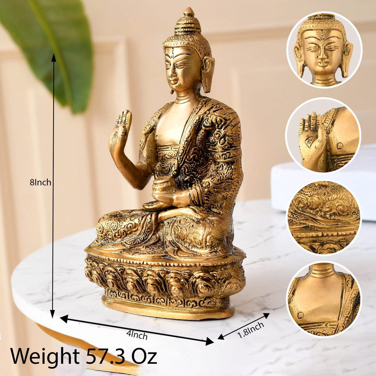 Buddha Statue 8 Inch Brass Buddha Idol Sculpture for Home Living Room Zen Decor - Perfect Gift for Spiritual Meditation Shrine - LoveNspire