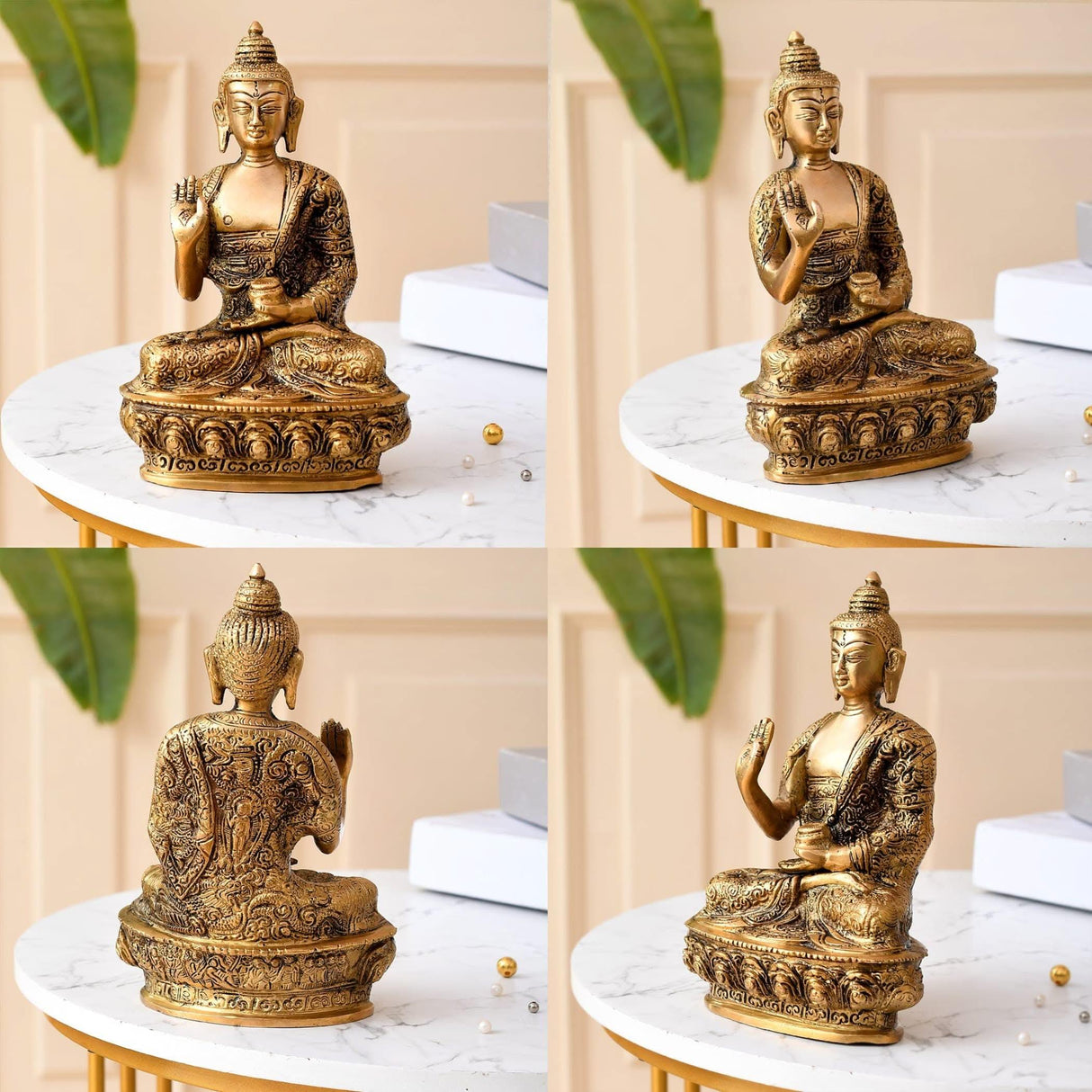 Buddha Statue 8 Inch Brass Buddha Idol Sculpture for Home Living Room Zen Decor - Perfect Gift for Spiritual Meditation Shrine - LoveNspire