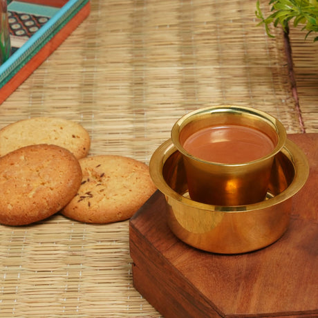 South Indian Brass Coffee Cup and Dabara Matte Plain for South Indian Filter Tea Handmade Tumbler Cup Traditional Kumbakonam Coffee Dabra Set Serving Drinkware (capacity Upto 120 Ml) - LoveNspire
