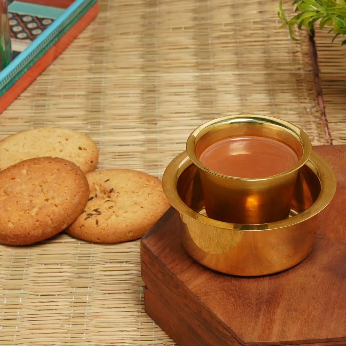 South Indian Brass Coffee Cup and Dabara Matte Plain for South Indian Filter Tea Handmade Tumbler Cup Traditional Kumbakonam Coffee Dabra Set Serving Drinkware (capacity Upto 120 Ml) - LoveNspire