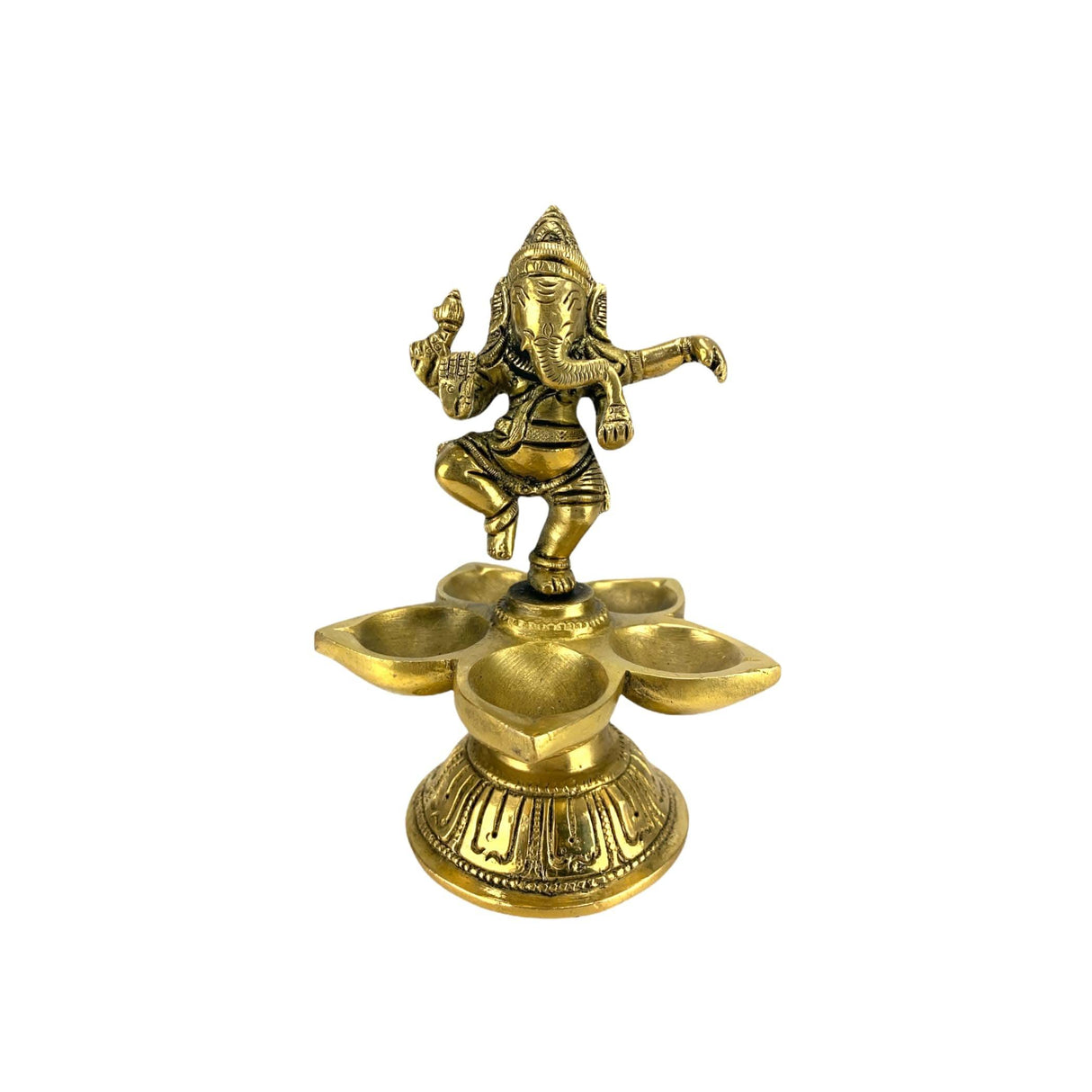 Dancing Ganesha Solid Brass Diya Deepam Vilakku Samai Oil Lamp with Base Home Pooja Room Diwali Decorations Mandir Temple Ganesha Akhand Diya Hindu Puja Religious Deepawali Return Gift - LoveNspire
