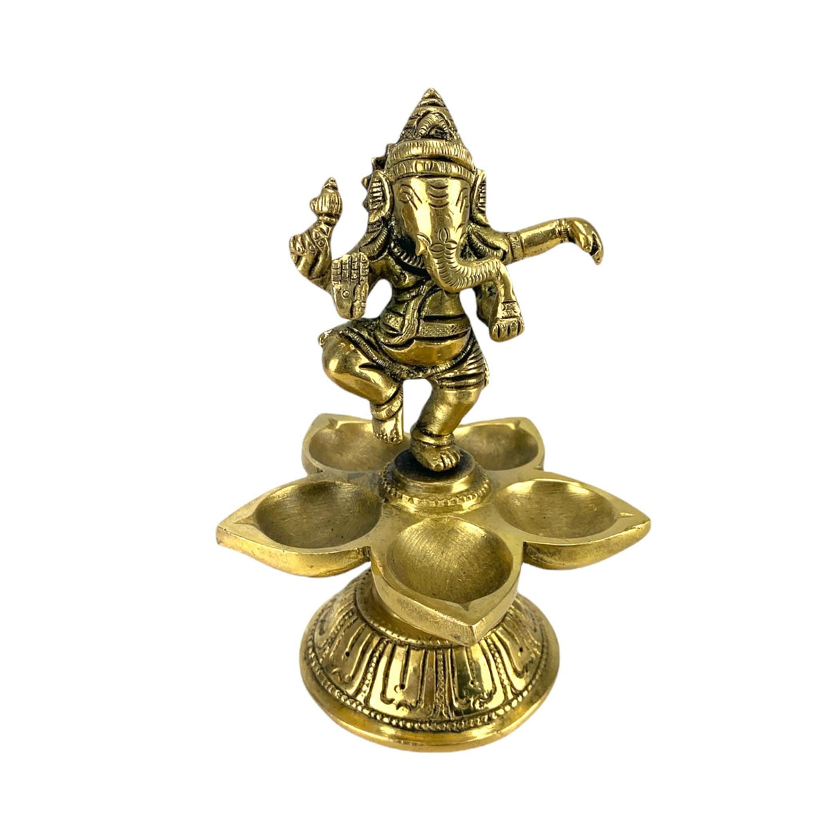 Dancing Ganesha Solid Brass Diya Deepam Vilakku Samai Oil Lamp with Base Home Pooja Room Diwali Decorations Mandir Temple Ganesha Akhand Diya Hindu Puja Religious Deepawali Return Gift - LoveNspire