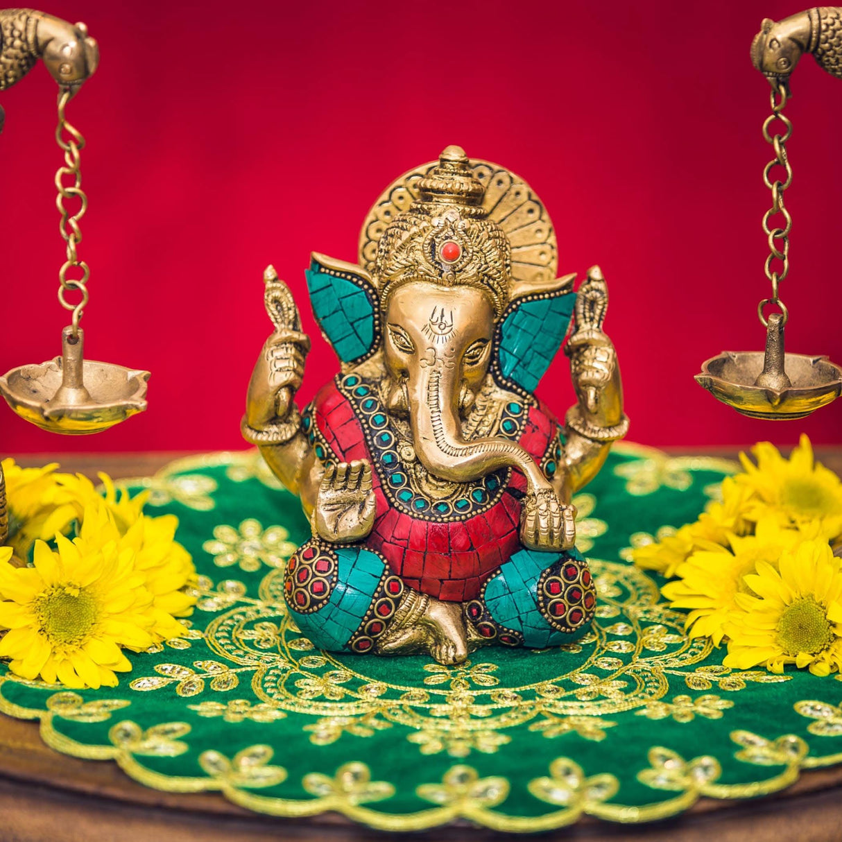 Brass Ganesha Statue Idol Showpiece Ganpati Figurine God of Luck and Success Home Decoration Elephant God Return Gifts for Housewarming Pooja Diwali Decoration - LoveNspire