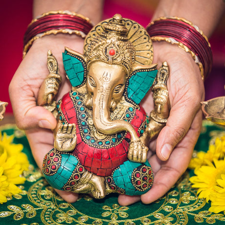 Brass Ganesha Statue Idol Showpiece Ganpati Figurine God of Luck and Success Home Decoration Elephant God Return Gifts for Housewarming Pooja Diwali Decoration - LoveNspire