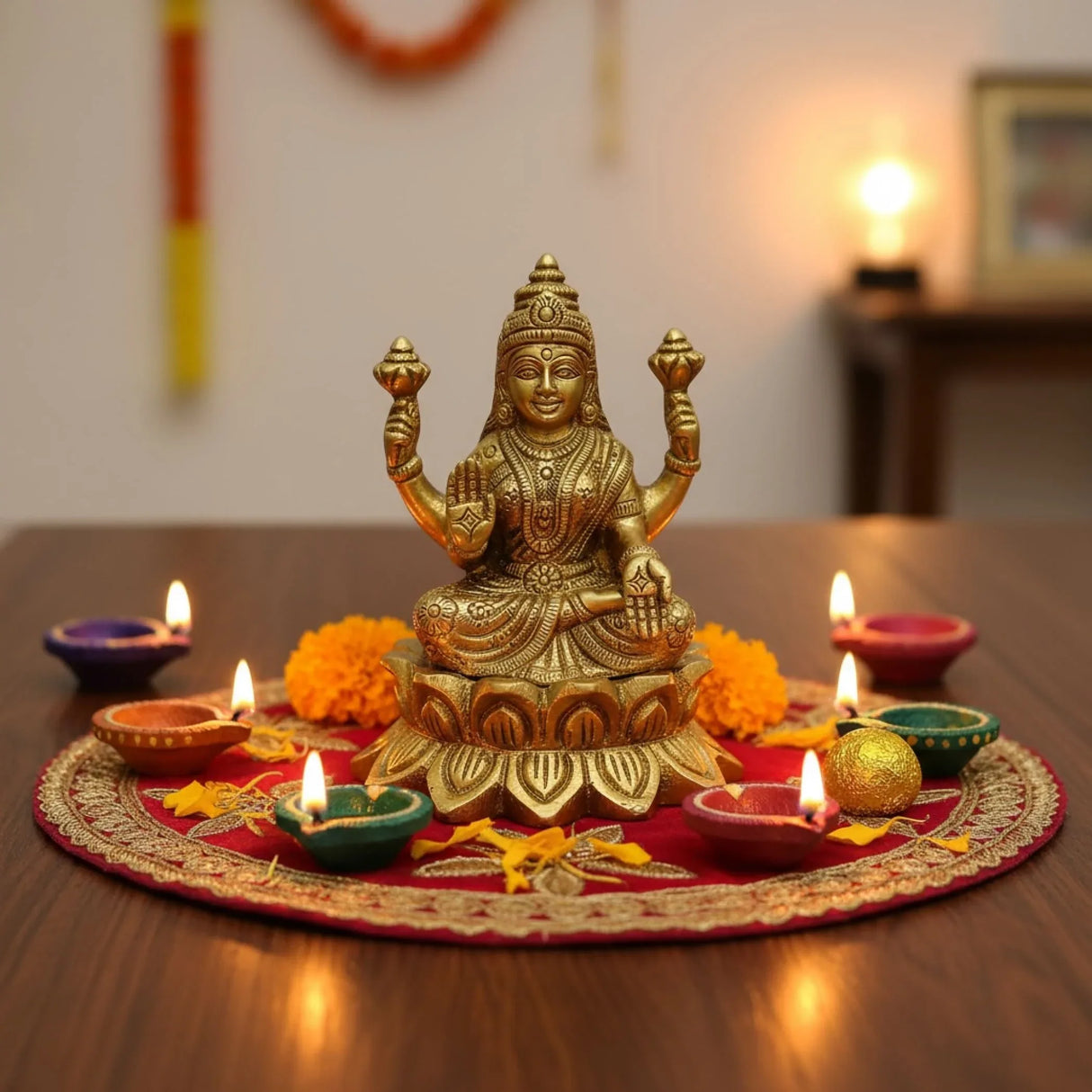 Brass Lakshmi Idol Statue Religious Figurine Goddess Laxmi Devi Murti Sculpture for Diwali Puja Room Home Temple Mandir Decor - Housewarming Return Gift (2.9 Inch) - LoveNspire