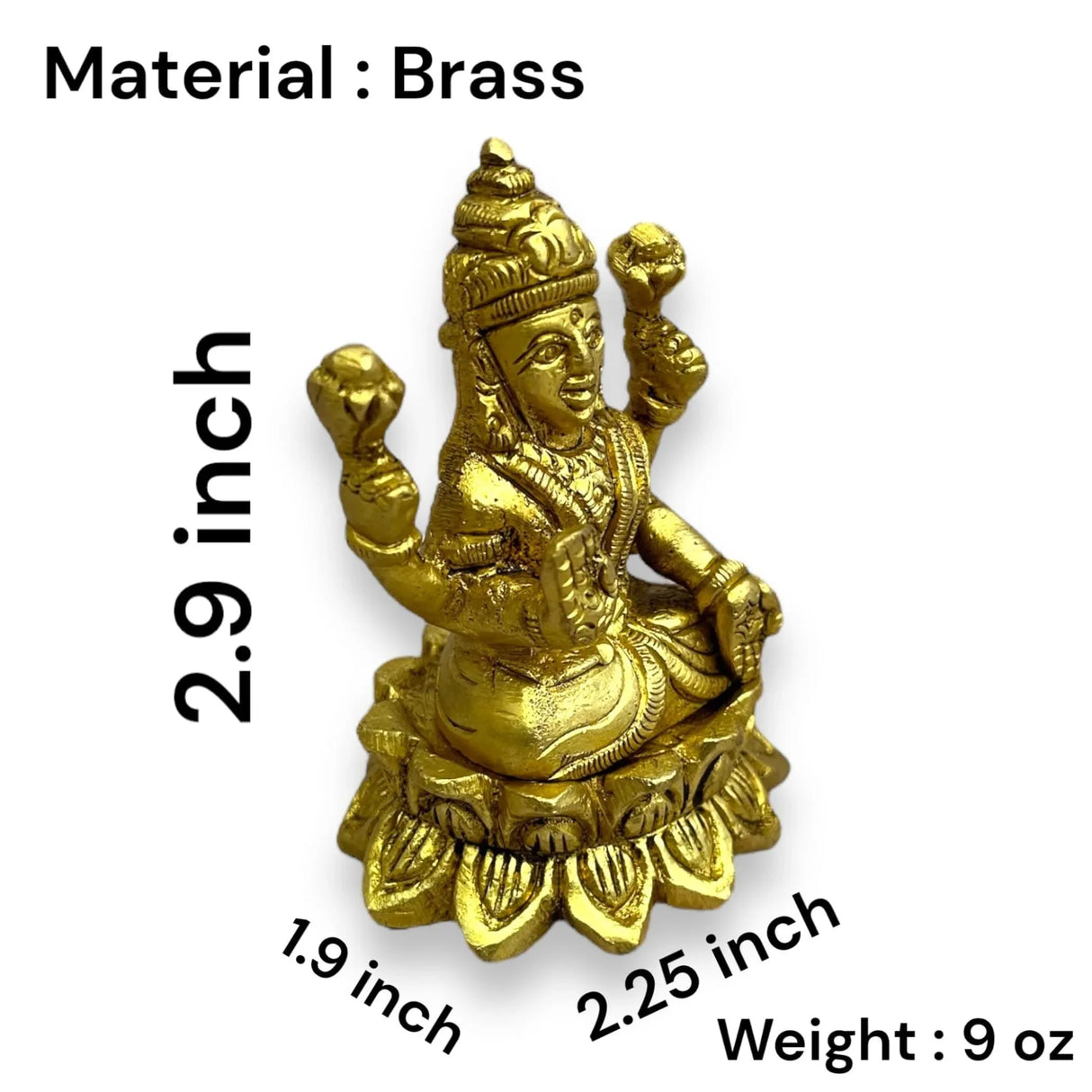 Brass Lakshmi Idol Statue Religious Figurine Goddess Laxmi Devi Murti Sculpture for Diwali Puja Room Home Temple Mandir Decor - Housewarming Return Gift (2.9 Inch) - LoveNspire