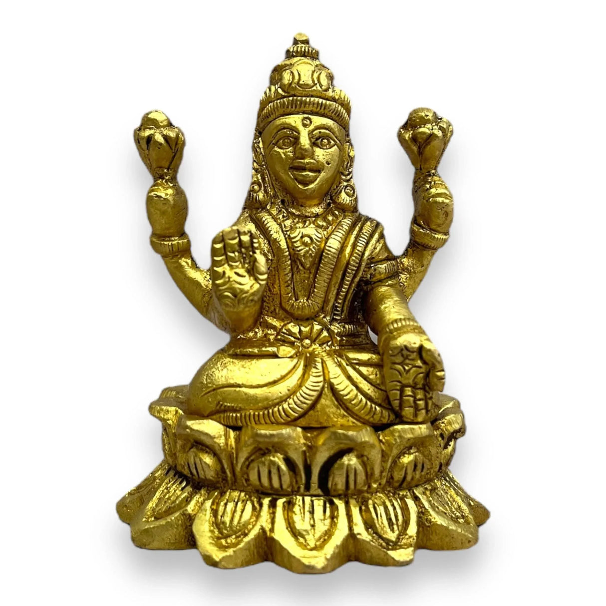 Brass Lakshmi Idol Statue Religious Figurine Goddess Laxmi Devi Murti Sculpture for Diwali Puja Room Home Temple Mandir Decor - Housewarming Return Gift (2.9 Inch) - LoveNspire