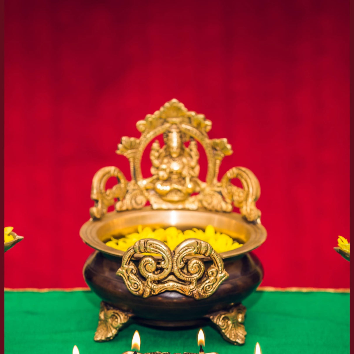 Brass Laxmi Urli Bowl 6.6 Inch – Indian Ethnic Lakshmi Urli Bowls for Floating Flowers, Home Temple Decor, Center Table, Pooja Room, Diwali Decoration, Showpiece, Housewarming Gift - LoveNspire