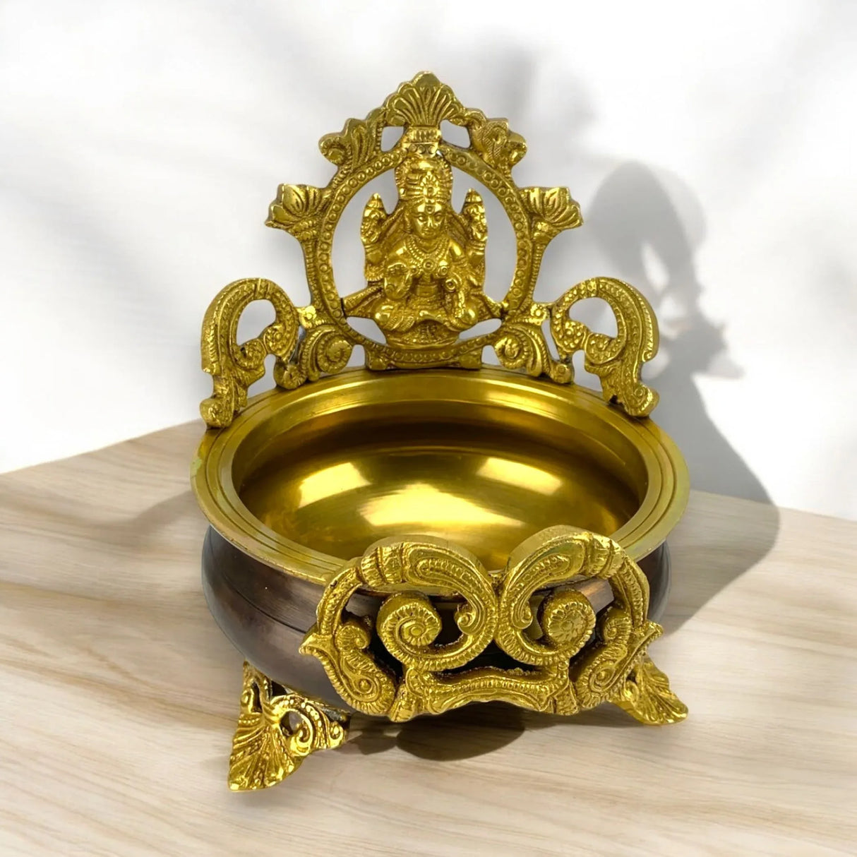 Brass Laxmi Urli Bowl 6.6 Inch – Indian Ethnic Lakshmi Urli Bowls for Floating Flowers, Home Temple Decor, Center Table, Pooja Room, Diwali Decoration, Showpiece, Housewarming Gift - LoveNspire