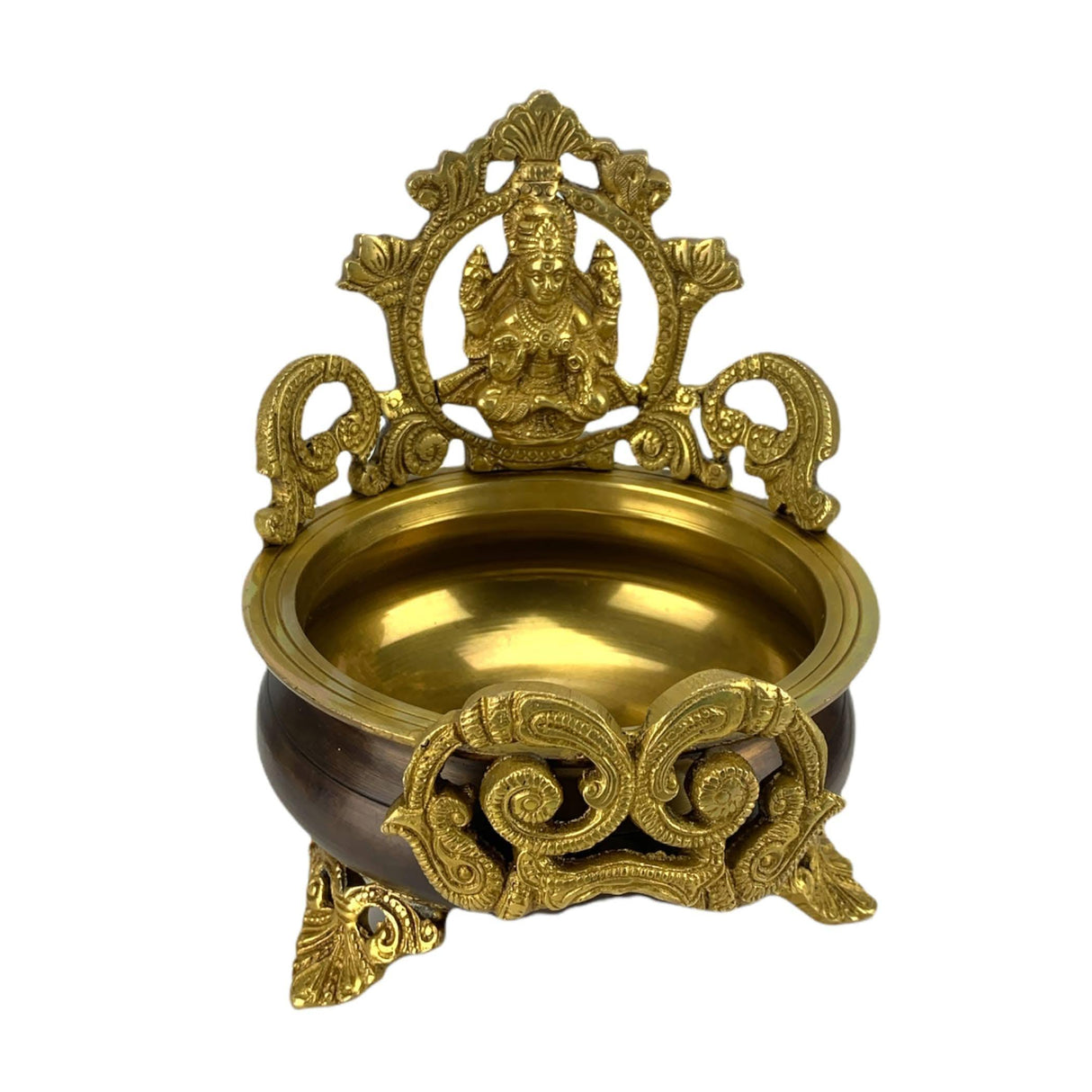 Brass Laxmi Urli Bowl 6.6 Inch – Indian Ethnic Lakshmi Urli Bowls for Floating Flowers, Home Temple Decor, Center Table, Pooja Room, Diwali Decoration, Showpiece, Housewarming Gift - LoveNspire