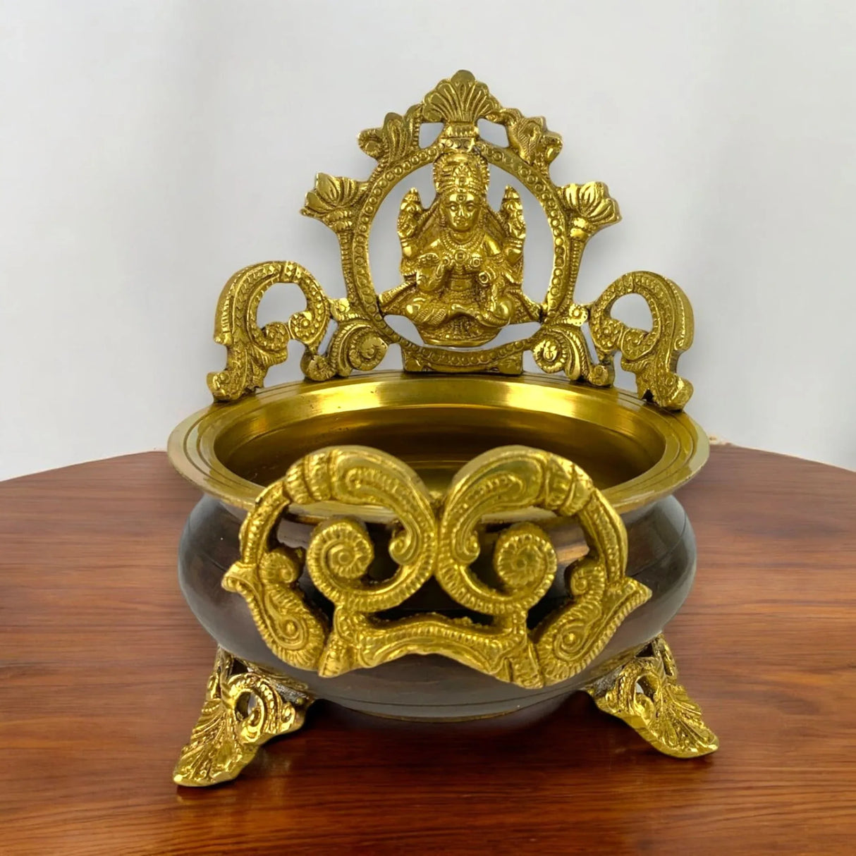 Brass Laxmi Urli Bowl 6.6 Inch – Indian Ethnic Lakshmi Urli Bowls for Floating Flowers, Home Temple Decor, Center Table, Pooja Room, Diwali Decoration, Showpiece, Housewarming Gift - LoveNspire