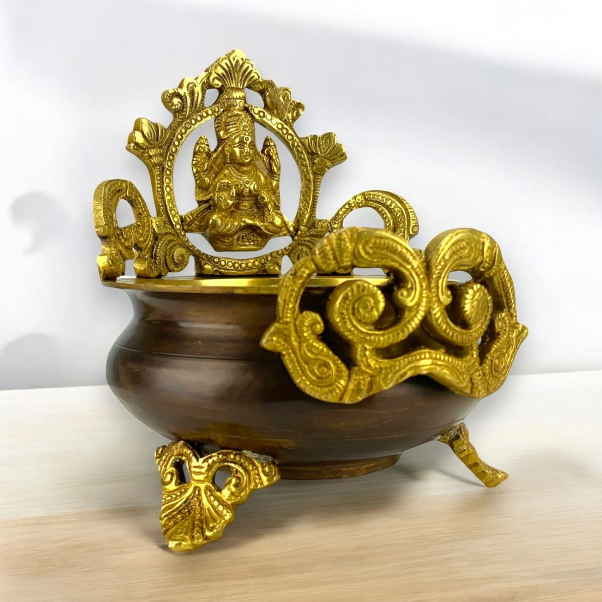 Brass Laxmi Urli Bowl 6.6 Inch – Indian Ethnic Lakshmi Urli Bowls for Floating Flowers, Home Temple Decor, Center Table, Pooja Room, Diwali Decoration, Showpiece, Housewarming Gift - LoveNspire