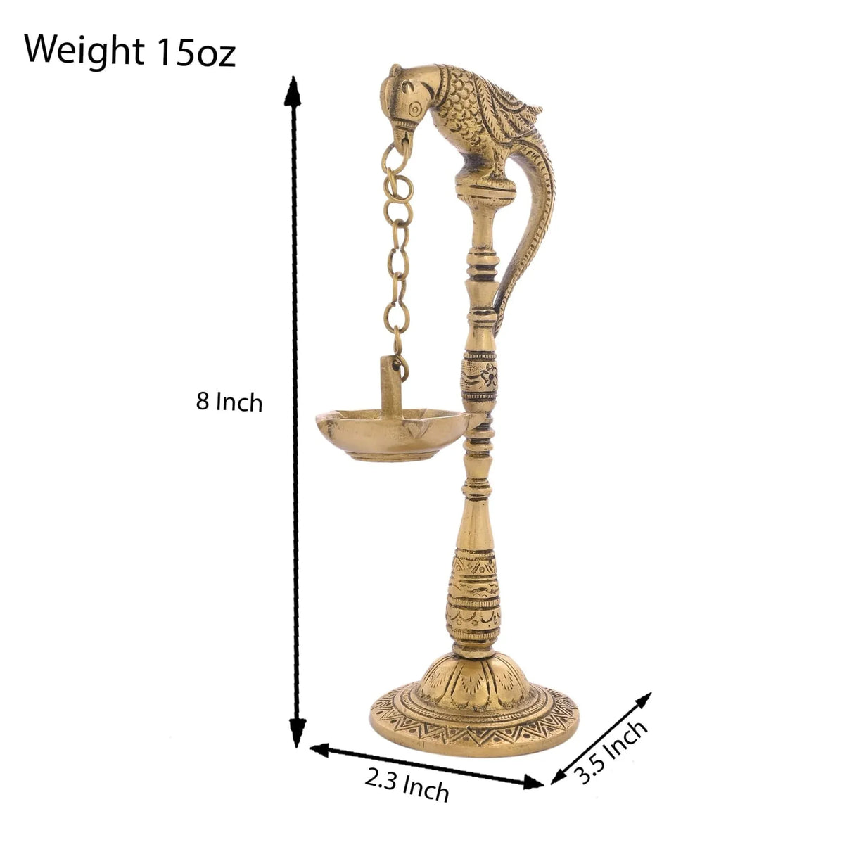 2 PC Parrot Brass Oil Diya Kerala Samai Puja Diya Traditional 7.5 Inches Bird Pair Hanging Chain Oil Lamp Hindu Religious Kathu Vilakku Deepak for Home Temple Diwali Decor Housewarming Gift - LoveNspire