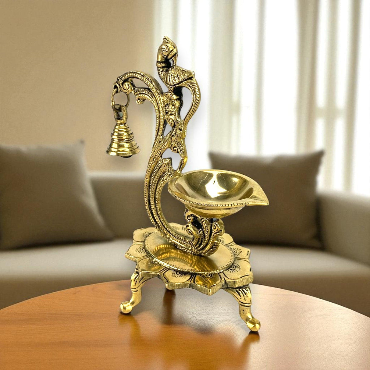 1CT Brass Oil Lamp Diya with Bells Oil Wick Diya for Home Temple Mandir Office Indian Festival Diwali Decoration Kathu Vilakku Puja Diya - Deepawali Housewarming Return Gift - LoveNspire