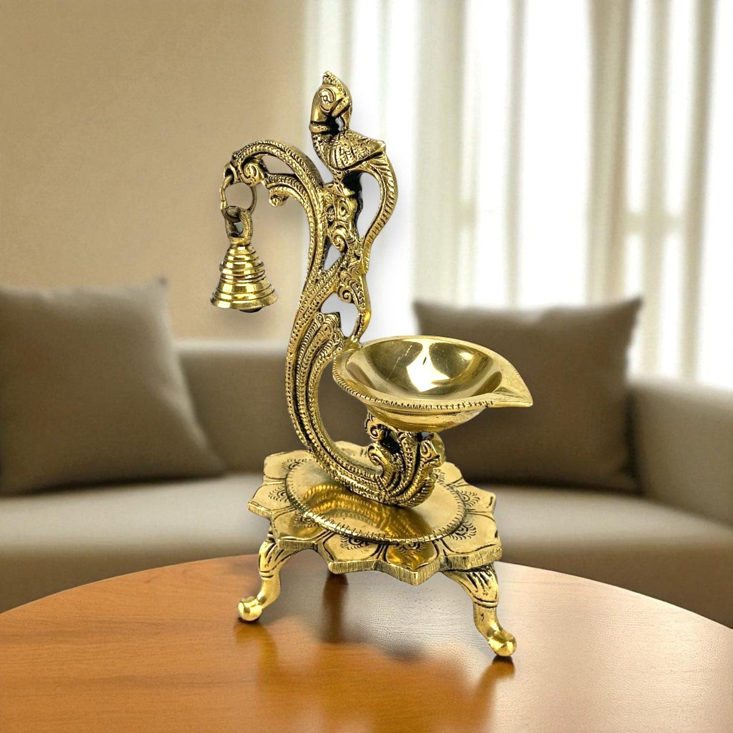 1CT Brass Oil Lamp Diya with Bells Oil Wick Diya for Home Temple Mandir Office Indian Festival Diwali Decoration Kathu Vilakku Puja Diya - Deepawali Housewarming Return Gift - LoveNspire