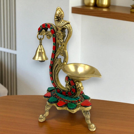 1CT Brass Oil Lamp Diya with Bells Oil Wick Diya for Home Temple Mandir Office Indian Festival Diwali Decoration Kathu Vilakku Puja Diya - Deepawali Housewarming Return Gift - LoveNspire