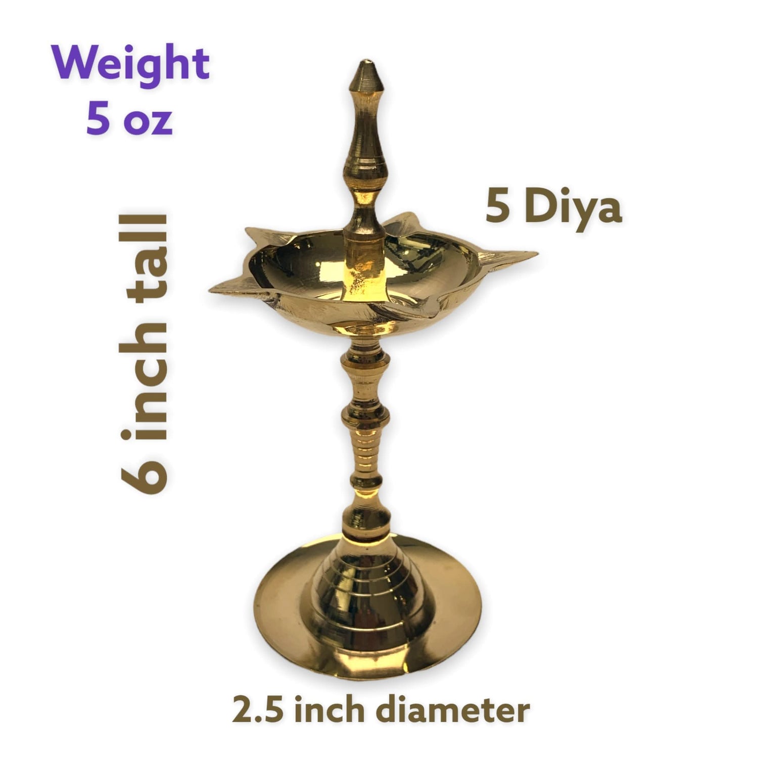 Brass Oil Lamp Diya Pack of 2 Samai Deepak Lamp Kerala Traditional Kutthu Vilakku Panchmahal Deepam for Home Temple Mandir Office Diwali Decoration - Deepawali Return Gift - LoveNspire
