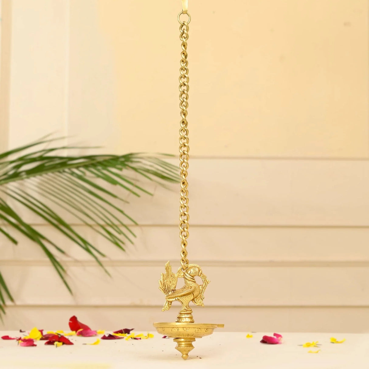 Brass Peacock Wall Hanging Diya with Chain Annam Hanging Idol Oil Lamp Diya for Home Temple Mandir Office Diwali Decor Kathu Vilakku Puja Diya - Deepawali Housewarming Return Gift - LoveNspire