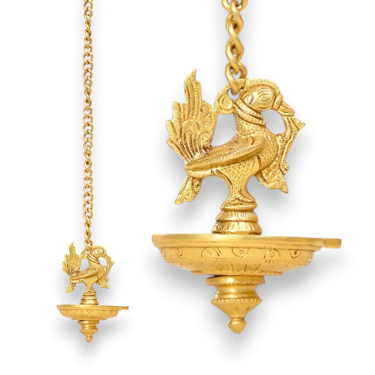 Brass Peacock Wall Hanging Diya with Chain Annam Hanging Idol Oil Lamp Diya for Home Temple Mandir Office Diwali Decor Kathu Vilakku Puja Diya - Deepawali Housewarming Return Gift - LoveNspire