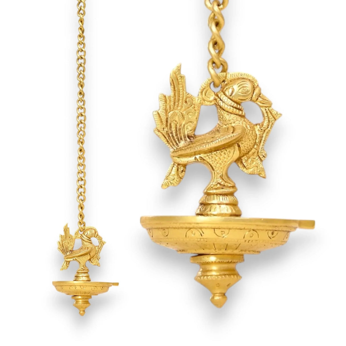 Brass Peacock Wall Hanging Diya with Chain Annam Hanging Idol Oil Lamp Diya for Home Temple Mandir Office Diwali Decor Kathu Vilakku Puja Diya - Deepawali Housewarming Return Gift - LoveNspire
