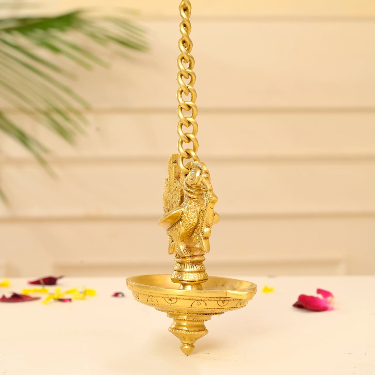 Brass Peacock Wall Hanging Diya with Chain Annam Hanging Idol Oil Lamp Diya for Home Temple Mandir Office Diwali Decor Kathu Vilakku Puja Diya - Deepawali Housewarming Return Gift - LoveNspire