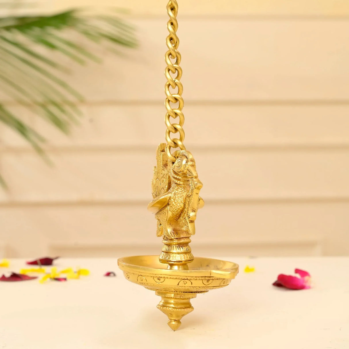 Brass Peacock Wall Hanging Diya with Chain Annam Hanging Idol Oil Lamp Diya for Home Temple Mandir Office Diwali Decor Kathu Vilakku Puja Diya - Deepawali Housewarming Return Gift - LoveNspire