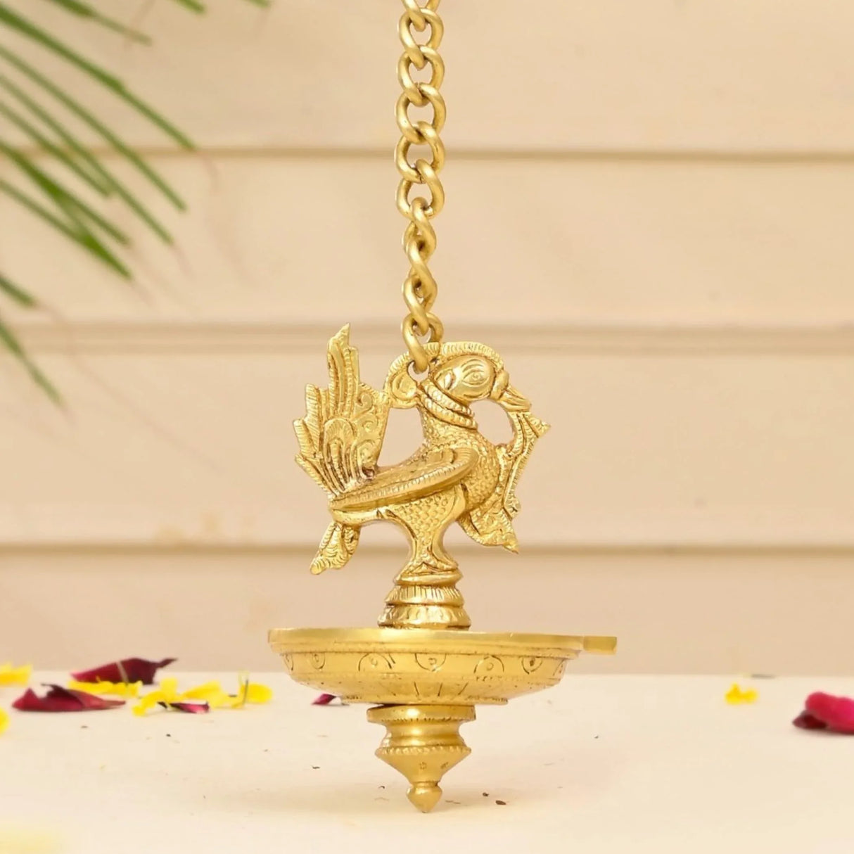 Brass Peacock Wall Hanging Diya with Chain Annam Hanging Idol Oil Lamp Diya for Home Temple Mandir Office Diwali Decor Kathu Vilakku Puja Diya - Deepawali Housewarming Return Gift - LoveNspire