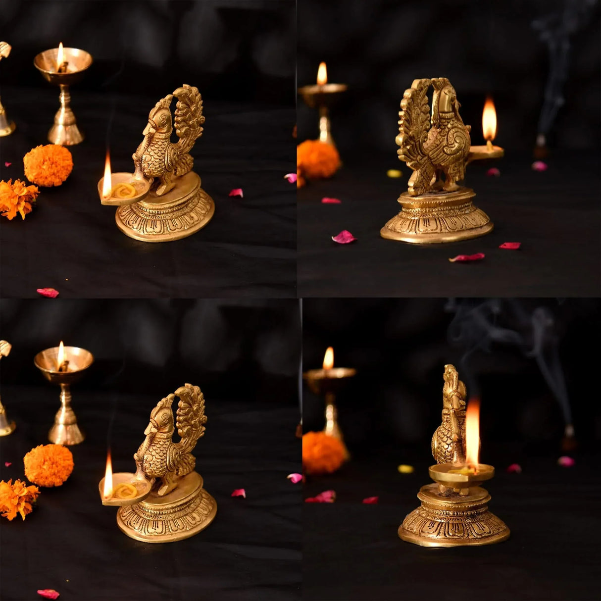 Brass Peacock Diya Annam Deepak Idol Oil Lamp Deepam with Base for Home Temple Mandir Office Diwali Decoration Kathu Vilakku Puja Diya - Deepawali Housewarming Return Gift - LoveNspire