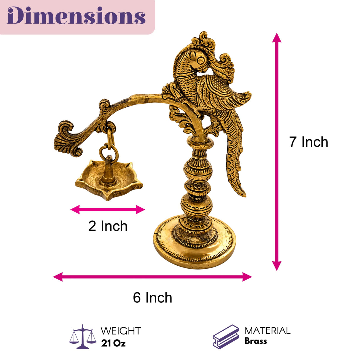 Golden brass bird-themed oil lamp diya with intricate detailing and ornate base for traditional diwali and temple use