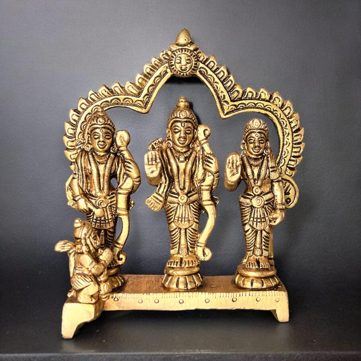 Brass Ram Darbar Statue Hindu Religious Lord Rama Laxman Sita Hanuman Idol for Pooja Home Decor Indian Festivals Diwali Housewarming Gift - Rama Murti Sculpture (4.9 Inches) - LoveNspire