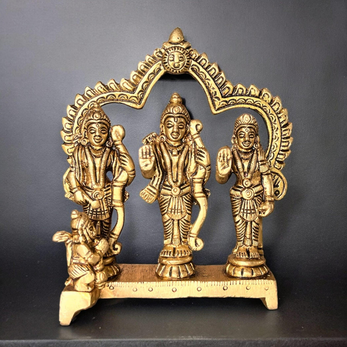 Brass Ram Darbar Statue Hindu Religious Lord Rama Laxman Sita Hanuman Idol for Pooja Home Decor Indian Festivals Diwali Housewarming Gift - Rama Murti Sculpture (4.9 Inches) - LoveNspire