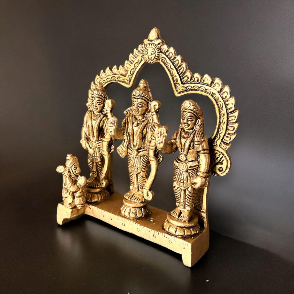 Brass Ram Darbar Statue Hindu Religious Lord Rama Laxman Sita Hanuman Idol for Pooja Home Decor Indian Festivals Diwali Housewarming Gift - Rama Murti Sculpture (4.9 Inches) - LoveNspire