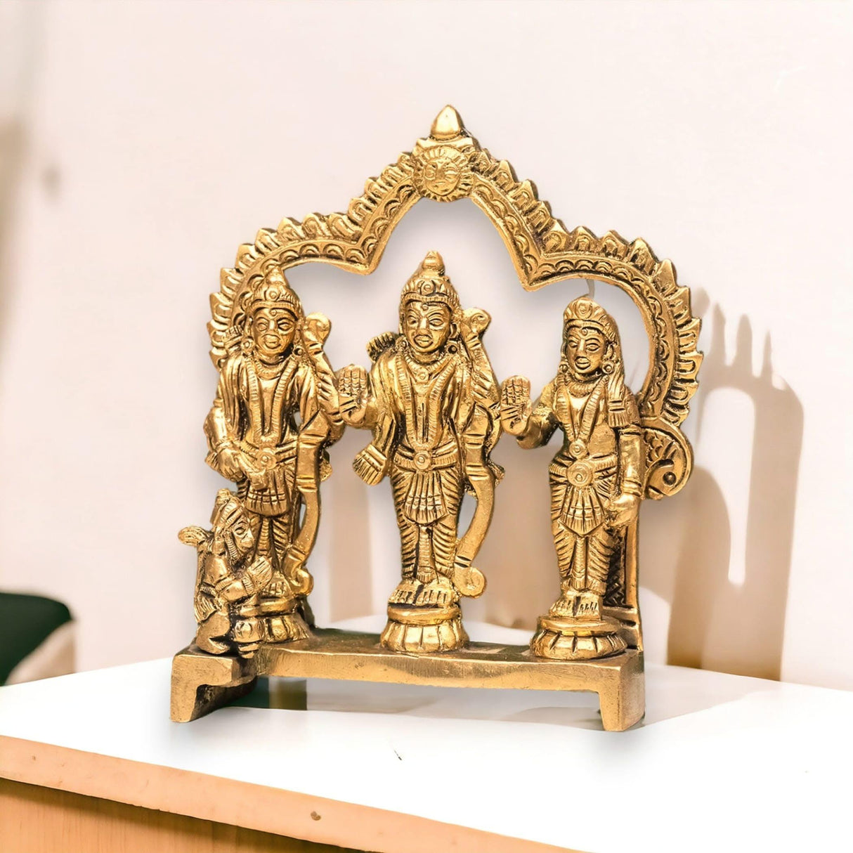 Brass Ram Darbar Statue Hindu Religious Lord Rama Laxman Sita Hanuman Idol for Pooja Home Decor Indian Festivals Diwali Housewarming Gift - Rama Murti Sculpture (4.9 Inches) - LoveNspire