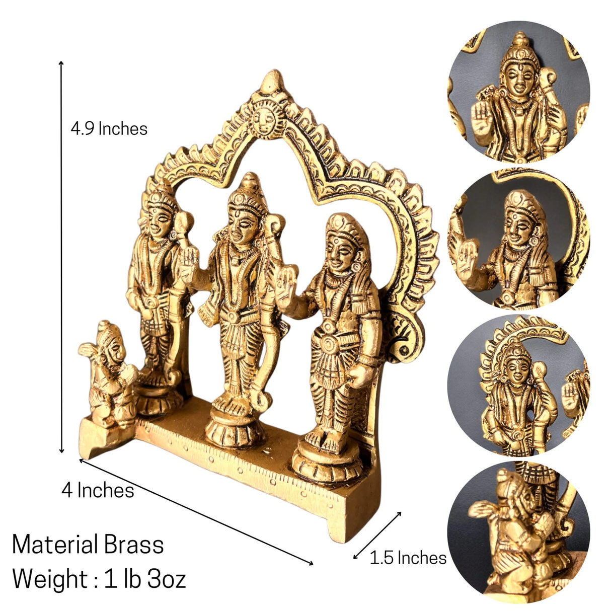 Brass Ram Darbar Statue Hindu Religious Lord Rama Laxman Sita Hanuman Idol for Pooja Home Decor Indian Festivals Diwali Housewarming Gift - Rama Murti Sculpture (4.9 Inches) - LoveNspire