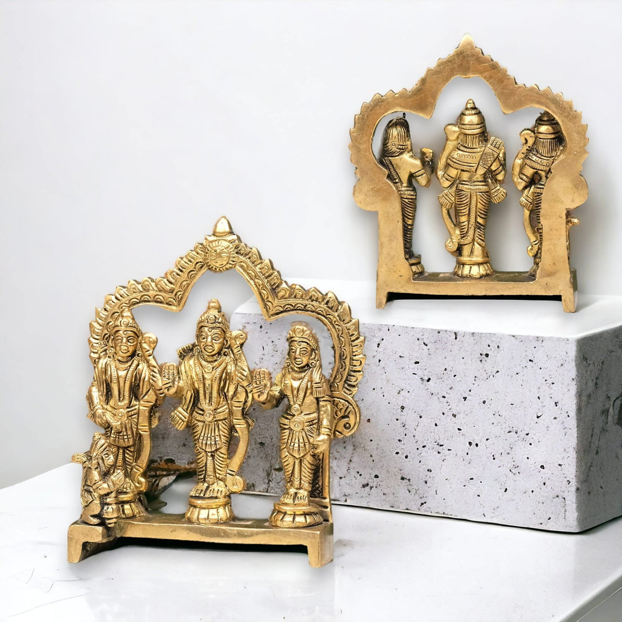 Brass Ram Darbar Statue Hindu Religious Lord Rama Laxman Sita Hanuman Idol for Pooja Home Decor Indian Festivals Diwali Housewarming Gift - Rama Murti Sculpture (4.9 Inches) - LoveNspire