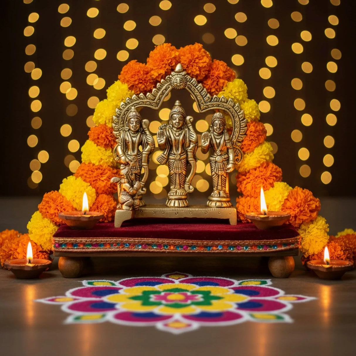 Brass Ram Darbar Statue Hindu Religious Lord Rama Laxman Sita Hanuman Idol for Pooja Home Decor Indian Festivals Diwali Housewarming Gift - Rama Murti Sculpture (4.9 Inches) - LoveNspire