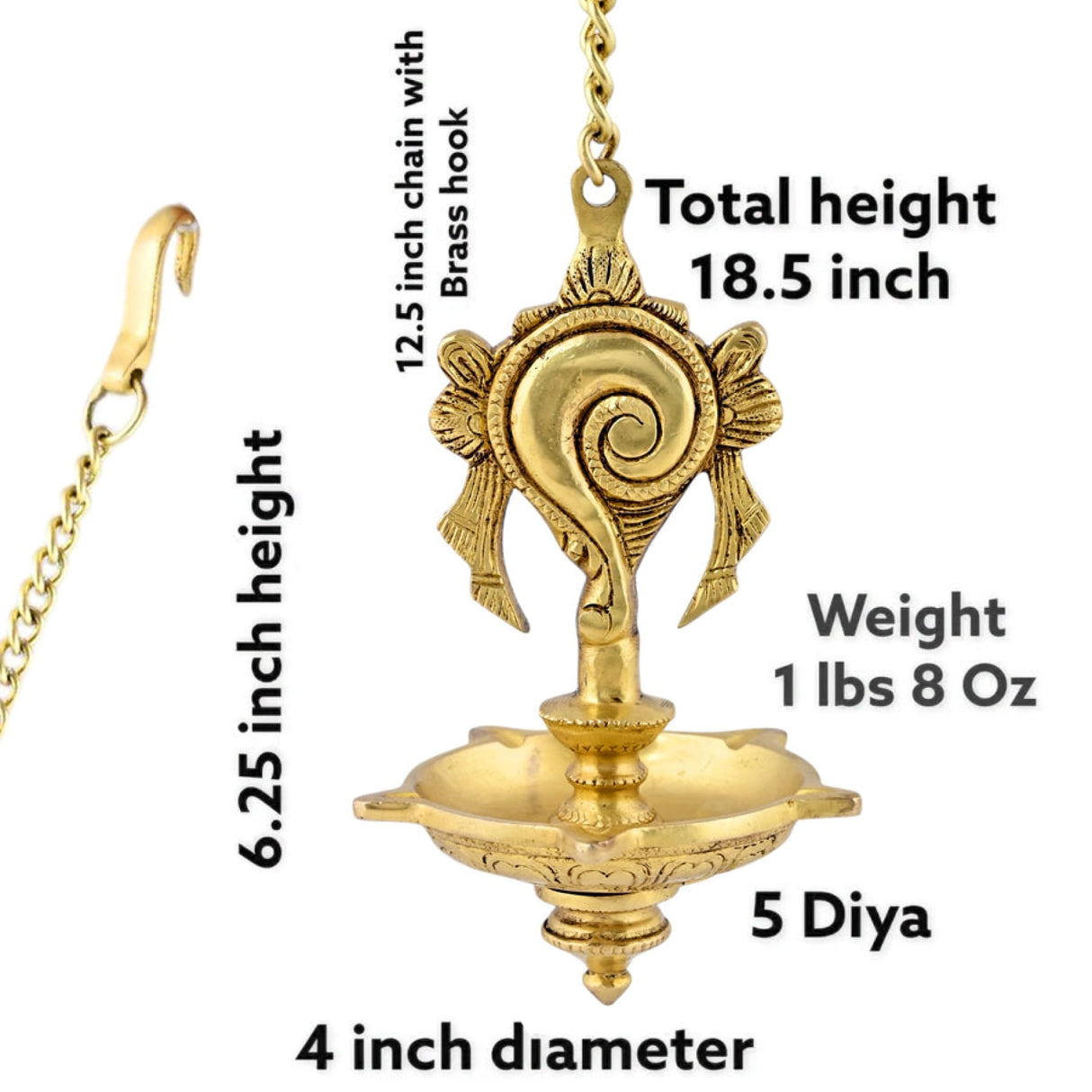 Brass Annam, Shank Wall Hanging Idol Oil Lamp Diya with Chain Hanging Oil Wick Diya Puja Gifting Entrance Home Decor Idol Kathu Vilakku Diyas for Pooja Temple Diwali Decor Idol Statue - LoveNspire