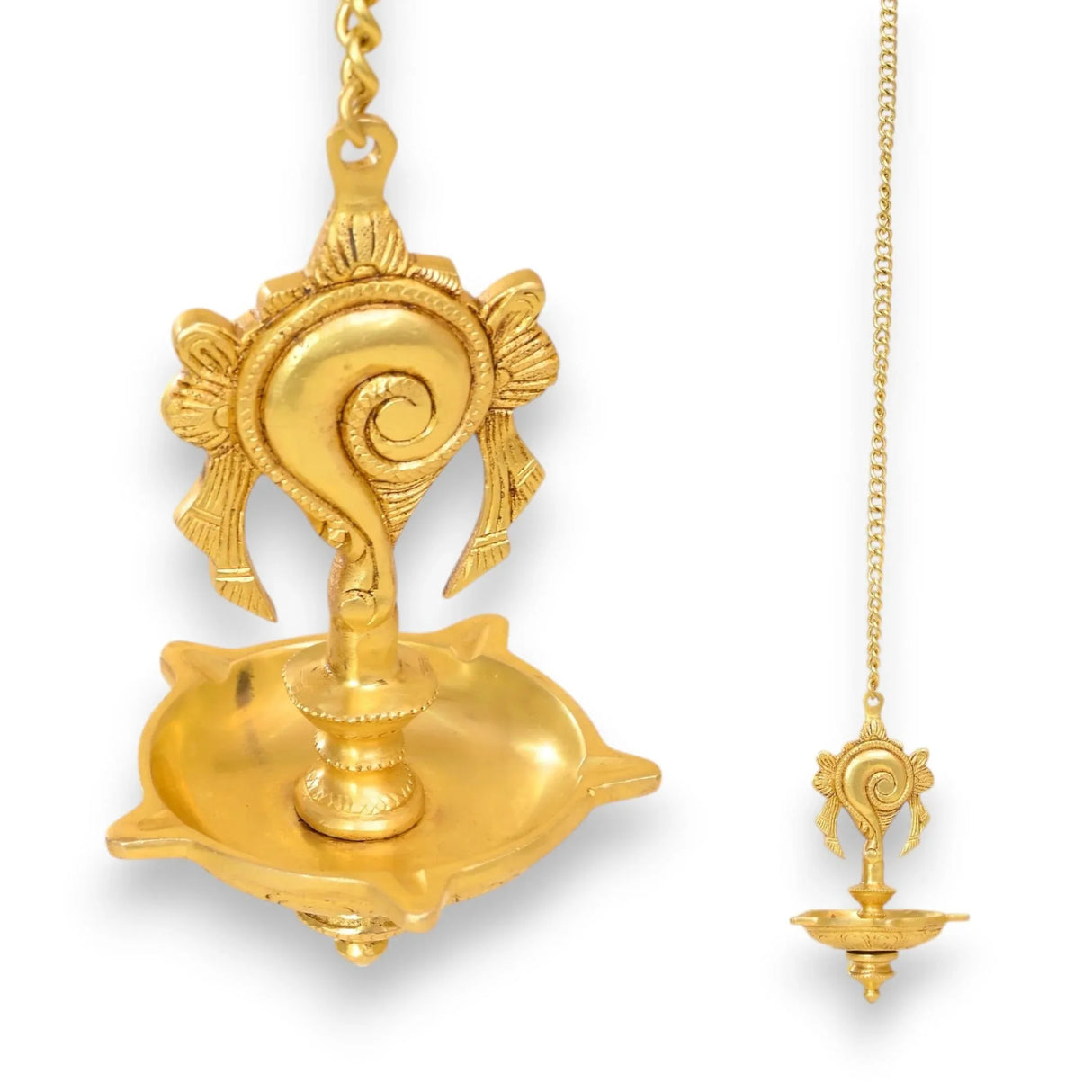 Brass Annam, Shank Wall Hanging Idol Oil Lamp Diya with Chain Hanging Oil Wick Diya Puja Gifting Entrance Home Decor Idol Kathu Vilakku Diyas for Pooja Temple Diwali Decor Idol Statue - LoveNspire