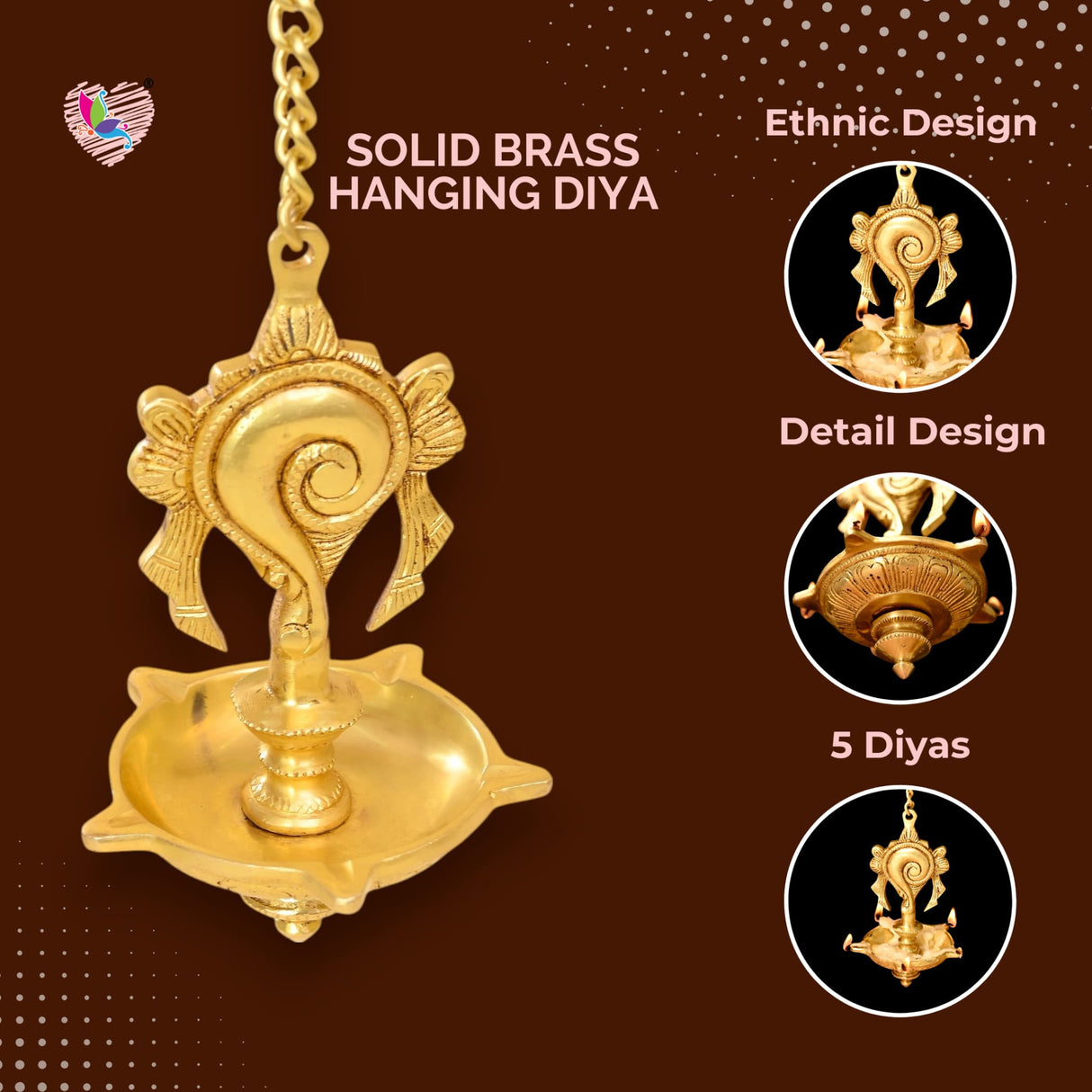 Brass Annam, Shank Wall Hanging Idol Oil Lamp Diya with Chain Hanging Oil Wick Diya Puja Gifting Entrance Home Decor Idol Kathu Vilakku Diyas for Pooja Temple Diwali Decor Idol Statue - LoveNspire