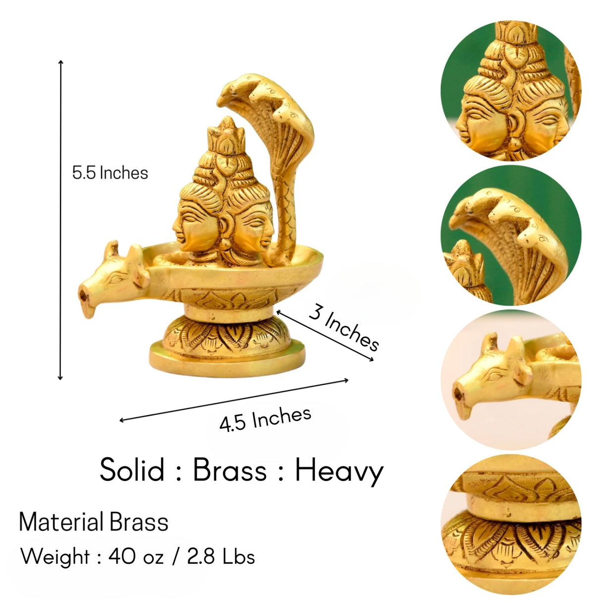 Brass Shiva Lingam Tripindi Shivling with Sheshnag for Hindu Festive Pooja Maha Shivratri Indian Puja Home Temple Mandir Decor - Lord Shiva Om Sculpture (5.5 Inch) - LoveNspire