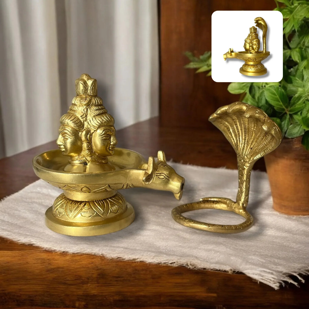 Brass Shiva Lingam Tripindi Shivling with Sheshnag for Hindu Festive Pooja Maha Shivratri Indian Puja Home Temple Mandir Decor - Lord Shiva Om Sculpture (5.5 Inch) - LoveNspire