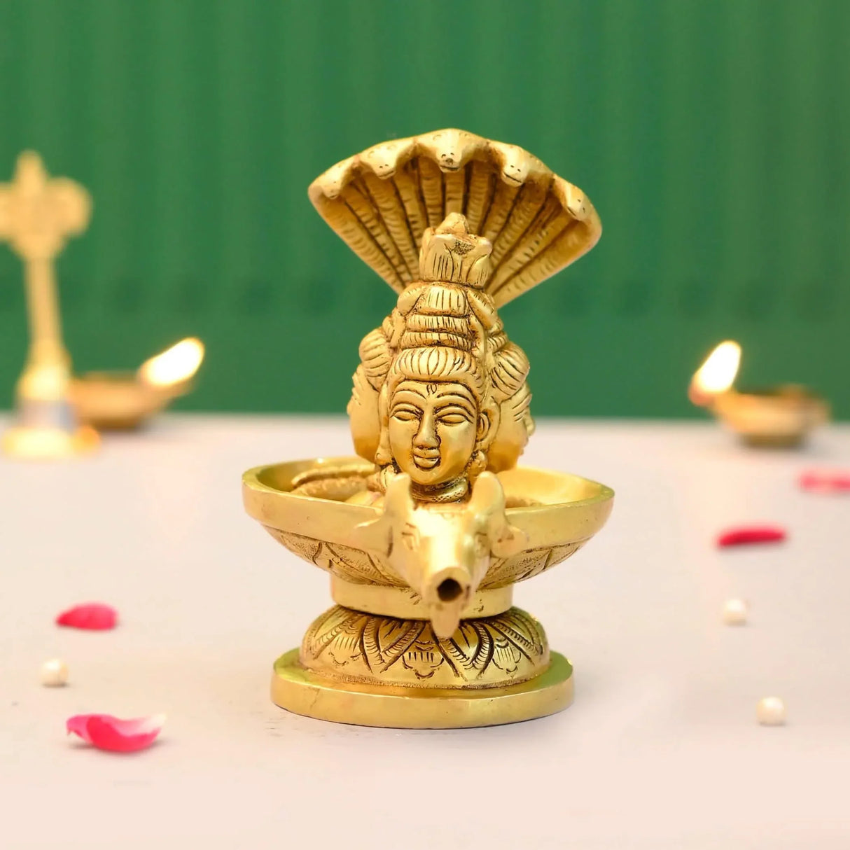 Brass Shiva Lingam Tripindi Shivling with Sheshnag for Hindu Festive Pooja Maha Shivratri Indian Puja Home Temple Mandir Decor - Lord Shiva Om Sculpture (5.5 Inch) - LoveNspire