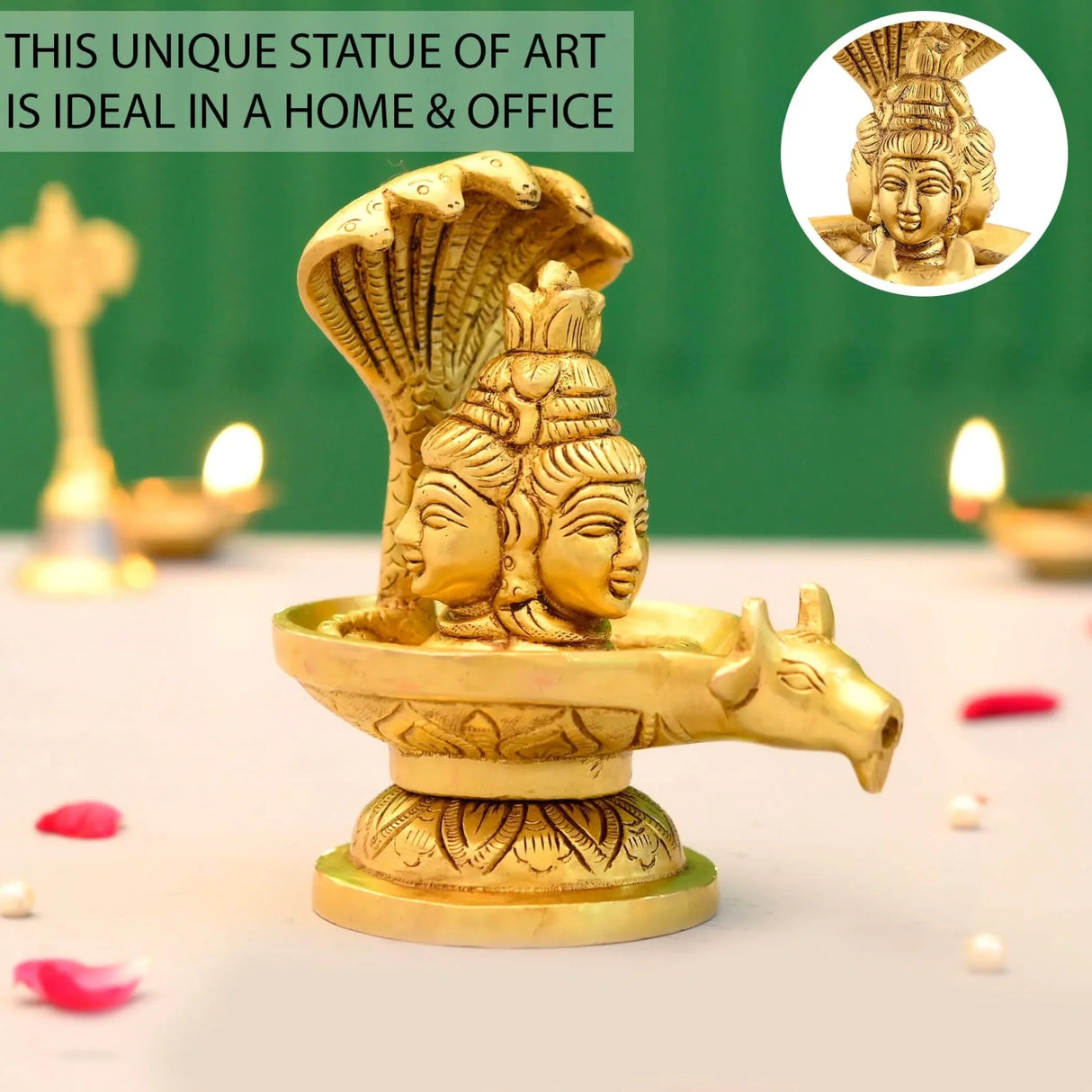 Brass Shiva Lingam Tripindi Shivling with Sheshnag for Hindu Festive Pooja Maha Shivratri Indian Puja Home Temple Mandir Decor - Lord Shiva Om Sculpture (5.5 Inch) - LoveNspire