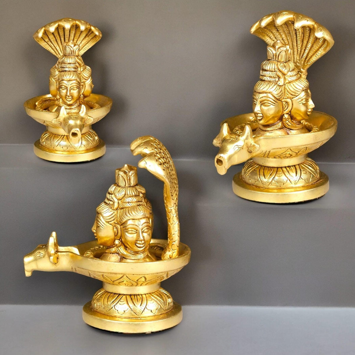 Brass Shiva Lingam Tripindi Shivling with Sheshnag for Hindu Festive Pooja Maha Shivratri Indian Puja Home Temple Mandir Decor - Lord Shiva Om Sculpture (5.5 Inch) - LoveNspire