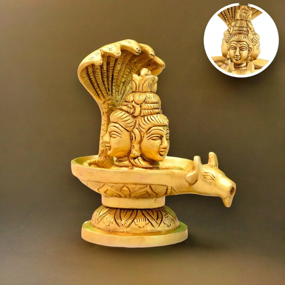 Brass Shiva Lingam Tripindi Shivling with Sheshnag for Hindu Festive Pooja Maha Shivratri Indian Puja Home Temple Mandir Decor - Lord Shiva Om Sculpture (5.5 Inch) - LoveNspire