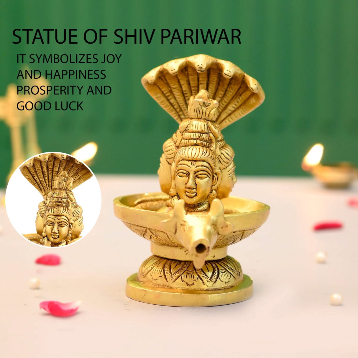 Brass Shiva Lingam Tripindi Shivling with Sheshnag for Hindu Festive Pooja Maha Shivratri Indian Puja Home Temple Mandir Decor - Lord Shiva Om Sculpture (5.5 Inch) - LoveNspire