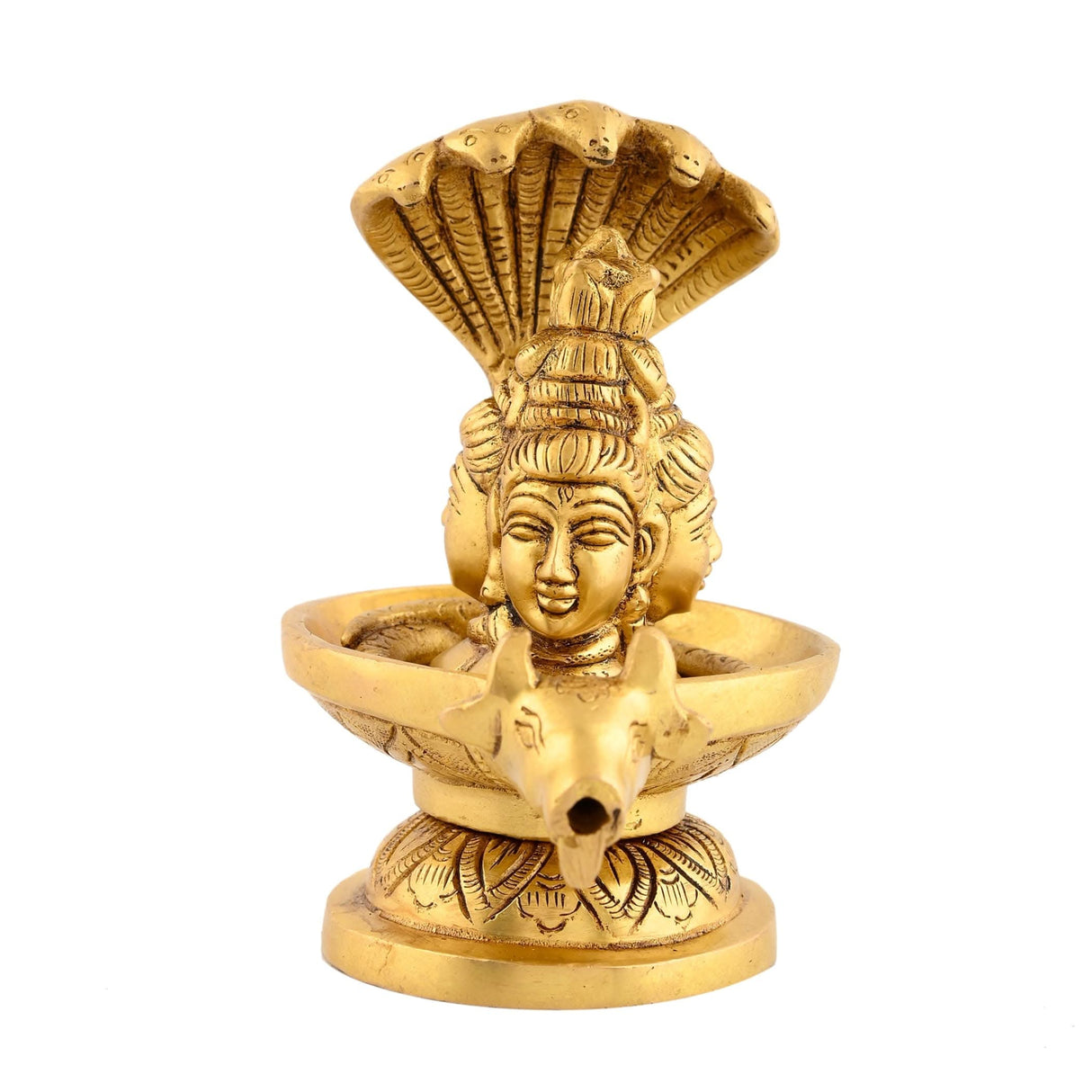 Brass Shiva Lingam Tripindi Shivling with Sheshnag for Hindu Festive Pooja Maha Shivratri Indian Puja Home Temple Mandir Decor - Lord Shiva Om Sculpture (5.5 Inch) - LoveNspire