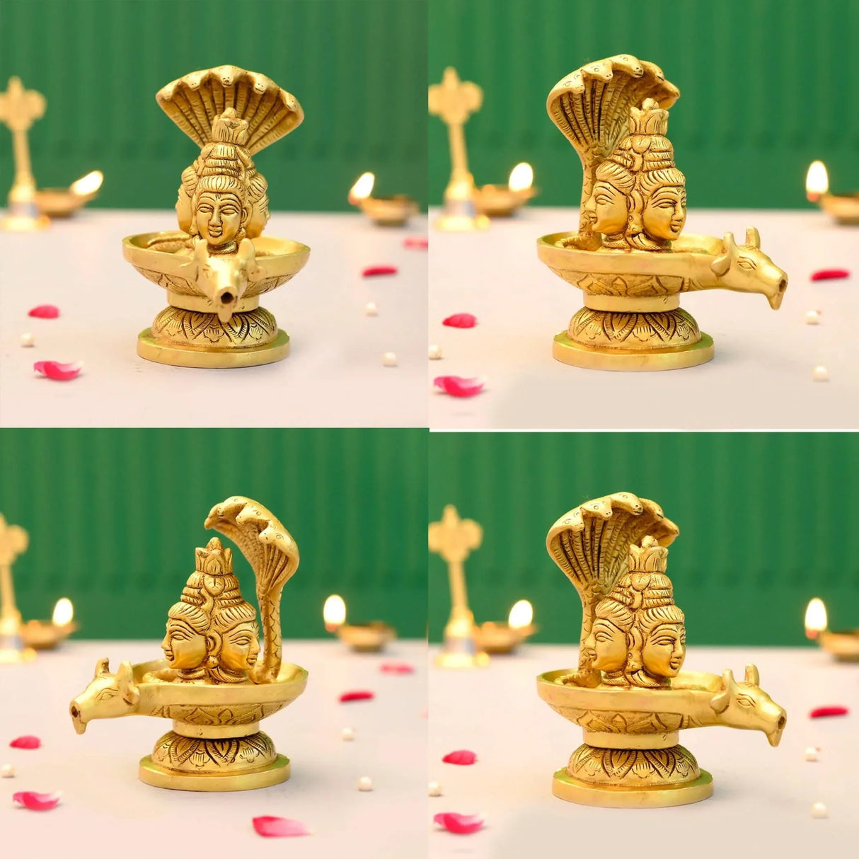 Brass Shiva Lingam Tripindi Shivling with Sheshnag for Hindu Festive Pooja Maha Shivratri Indian Puja Home Temple Mandir Decor - Lord Shiva Om Sculpture (5.5 Inch) - LoveNspire
